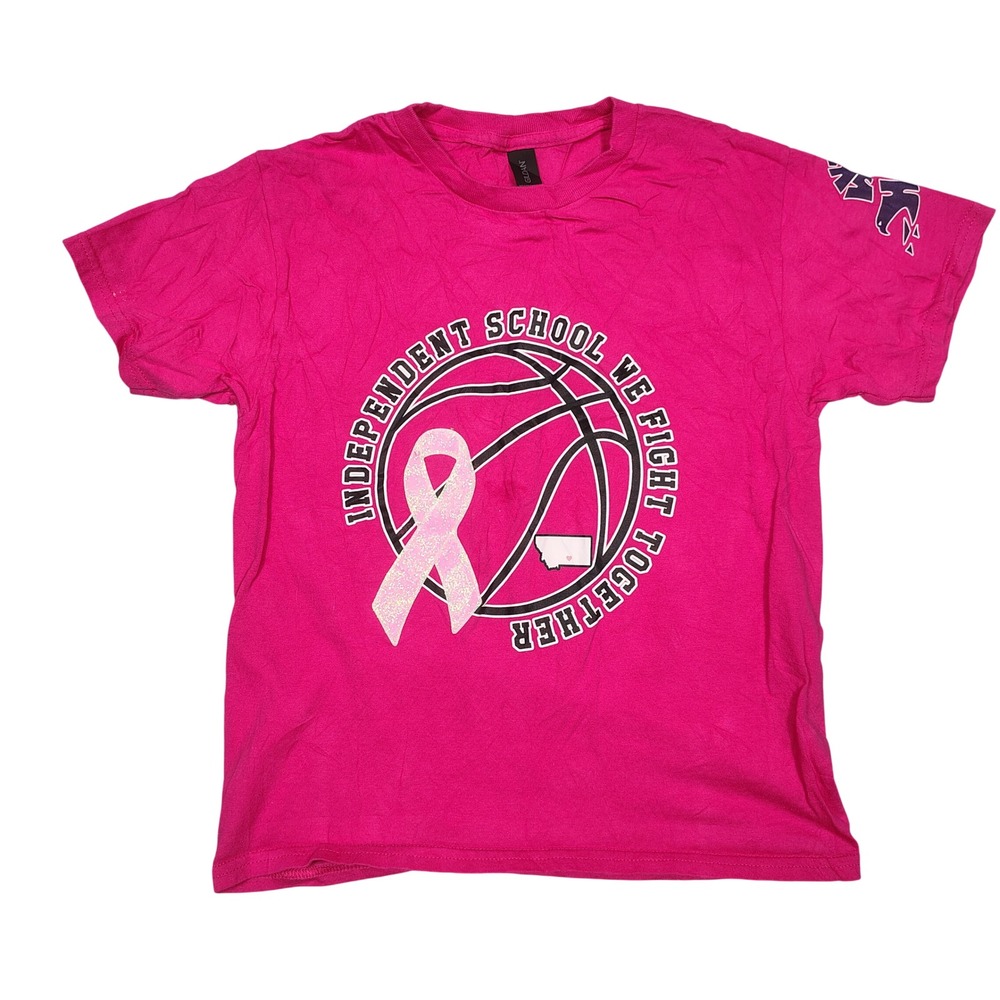 Gildan T-Shirt Youth Medium Skyhawks Basketball Pink Ribbon Awareness Pink